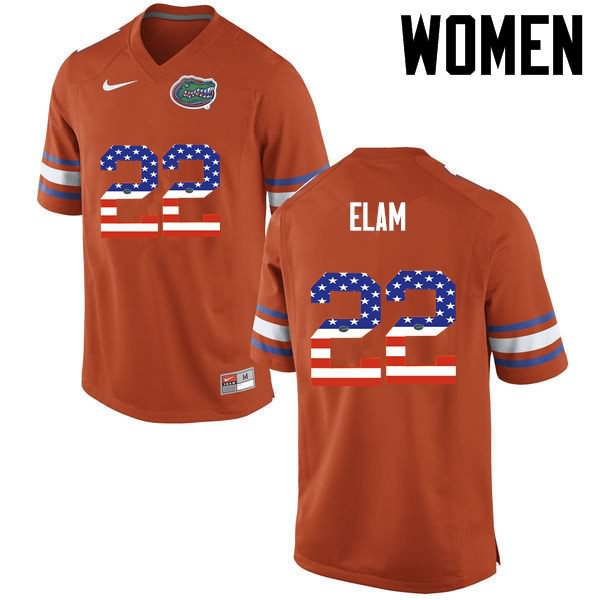 NCAA Florida Gators Matt Elam Women's #22 USA Flag Fashion Nike Orange Stitched Authentic College Football Jersey BDJ0764UL